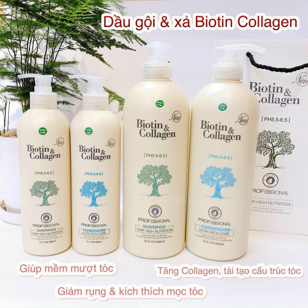 Dầu gội xả Biotin Collagen trắng, Cặp dầu gội đầu ngăn ngừa rụng tóc, giúp mọc tóc nhanh, suôn mượt