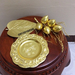 Quả cau lá trầu bằng đồng vàng cao cấp, đĩa trầu cau