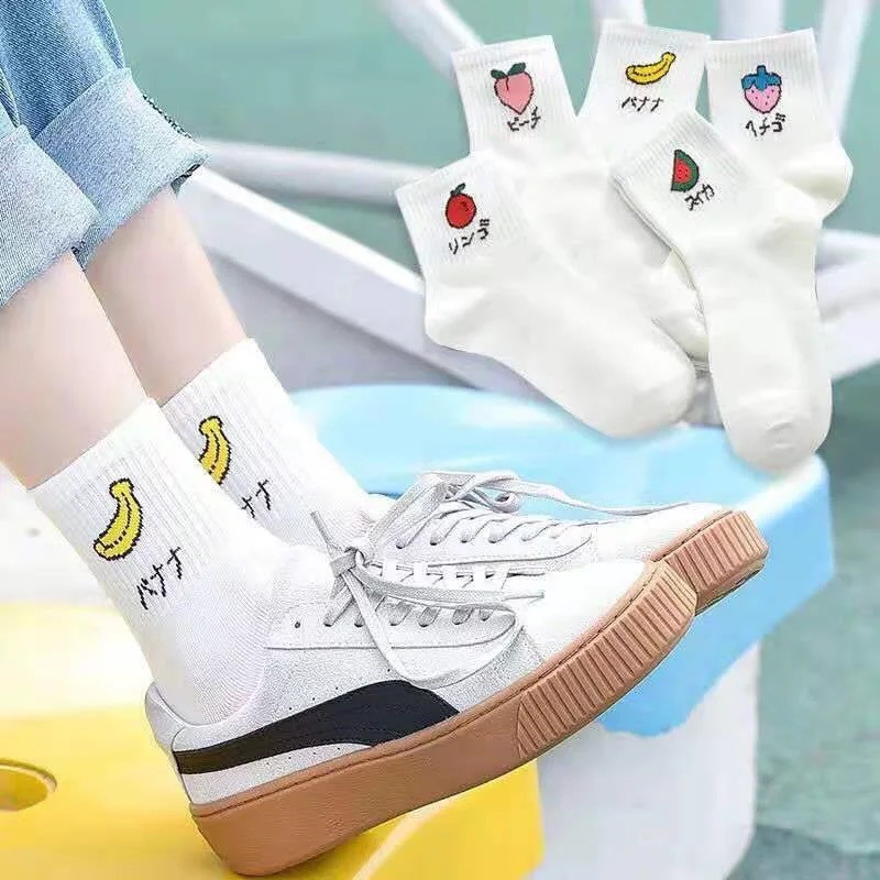 Tất nữ nam cổ cao cute màu trắng phong cách Trái cây, vớ nam nữ cao cổ dài Vintage hàn quốc giống nike chống hôi chân