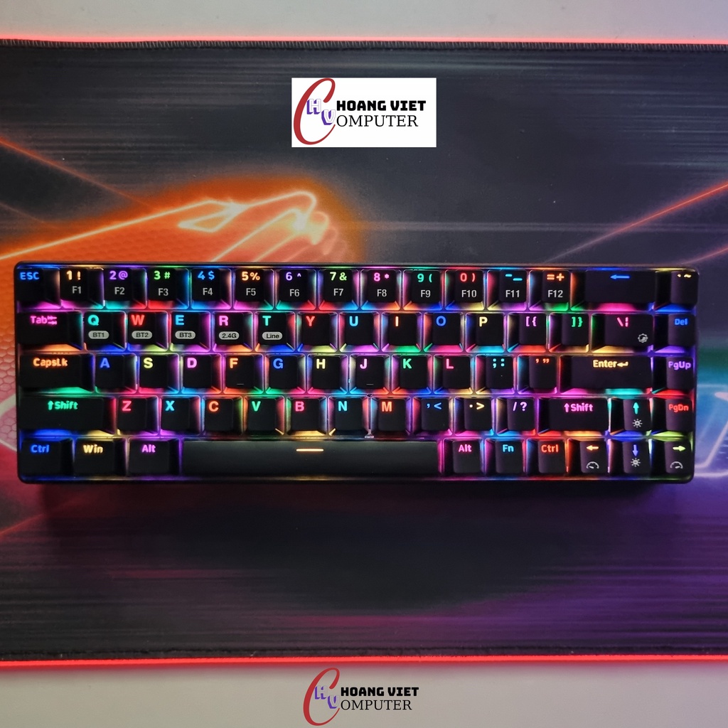 Bàn phím cơ không dây RF68 RGB rất đẹp - Bluetooth 5.0 | Wireless 2.4G | Dây type C