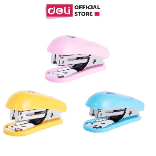 Dập ghim mini #10 deli superwings bao gồm hộp ghim xanh - hồng - vàng e0249