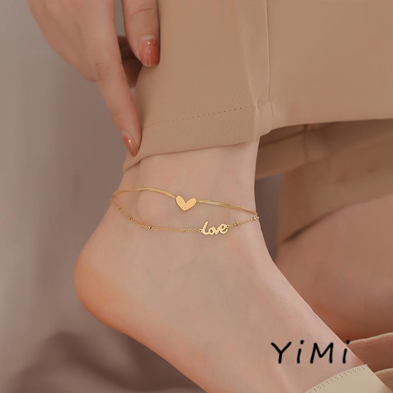 Lắc Chân Vàng Hai Lớp Hình Trái Tim Mới