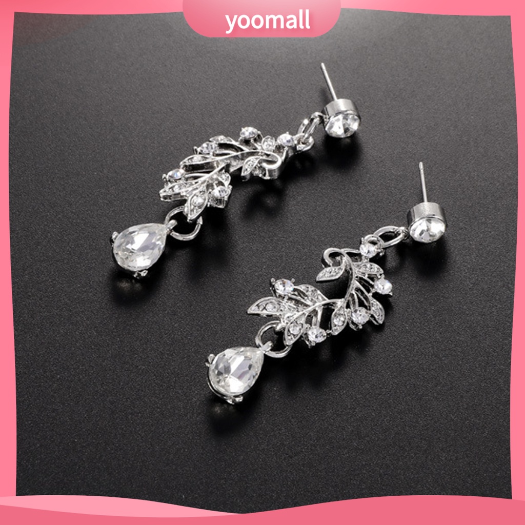 1 Set Vòng cổ + Bông Tai Hình Lá Đính Đá Sang Trọng