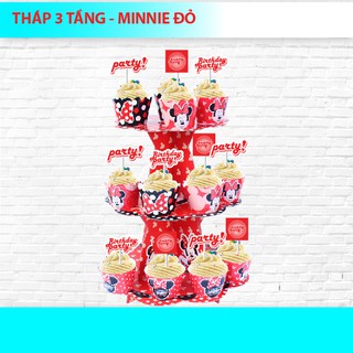 Tháp 3 tầng để bánh cupcake minnie đỏ