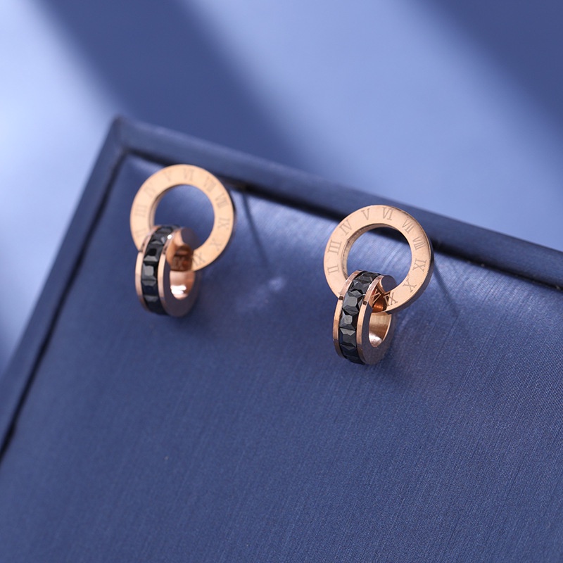 Khuyên Tai Tròn Bằng Thép Không Gỉ Đính Đá Zircon Màu Sắc Thời Trang