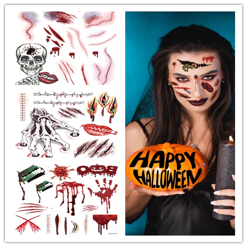 Hình Xăm Dán Tạm Thời Qipin Họa Tiết Kinh Dị Trang Trí Tiệc Halloween