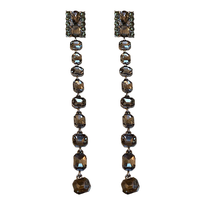 Bông Tai Dáng Dài Hình Vuông Phối Tua Rua Mạ Bạc Phong Cách Âu Mỹ Thời Trang