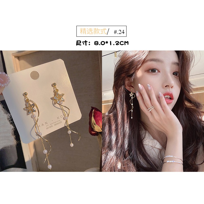 Bông Tai Mạ Bạc 925 Hình Quạt Dongdaemun Nhật Bản Hàn Quốc / Nhật Bản Đính Ngọc Trai Dáng Dài Phong Cách Retro Thời Gian Sản Xuất Bán Sỉ Cho Cặp Đôi