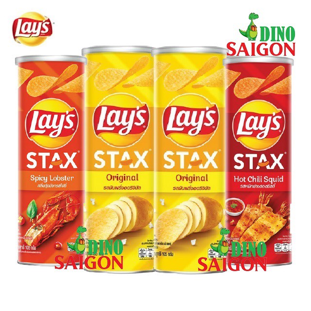 Combo 4 Hộp Bánh Snack Khoai Tây Lay's Stax Thái Lan 105g gồm 2 vị Tự Nhiên, 1 vị Mực Sốt Cay Và 1 vị Tôm Hùm Nướng