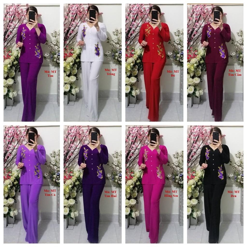 Bộ Bà Ba Màu Thêu Hoa Ống Rộng