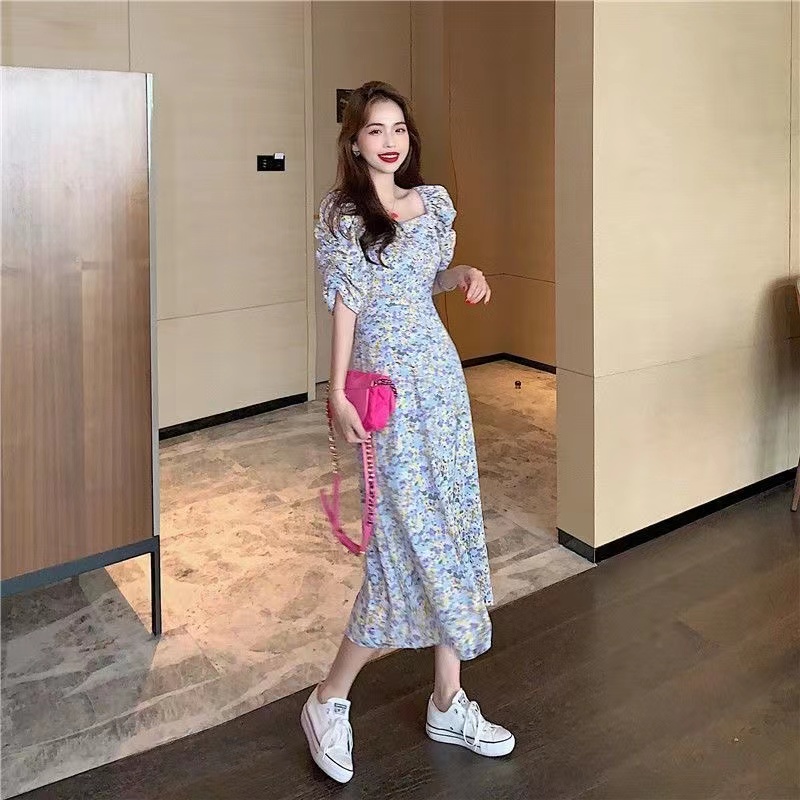 Đầm Hoa Mùa Hè Dáng Ôm Chiết Eo Phong Cách Retro Hàn Quốc Hàng Mới Dành Cho Bạn Nữ