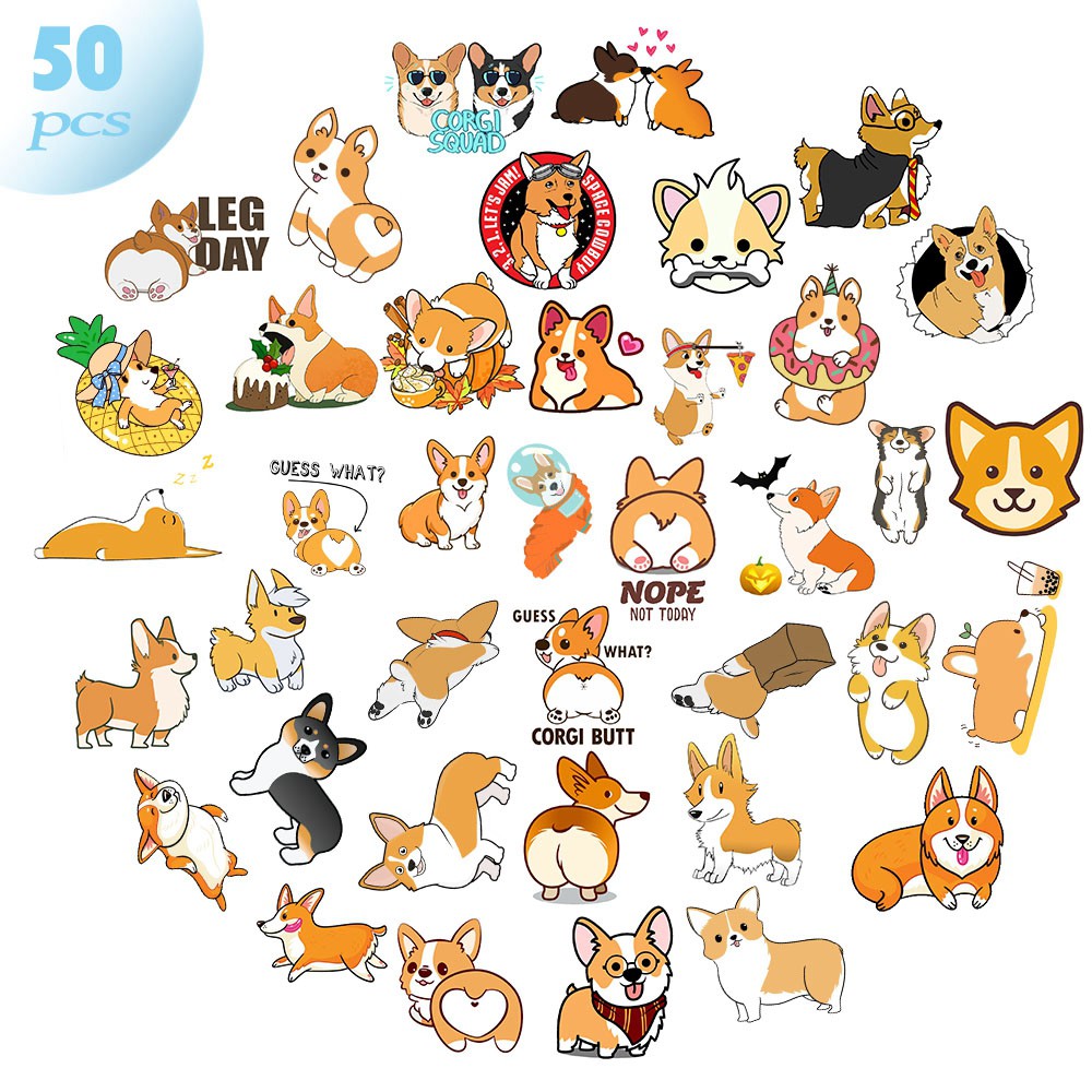 Bộ 50 Hình Dán Trang Trí Hình Chú Chó Corgi Dễ Thương