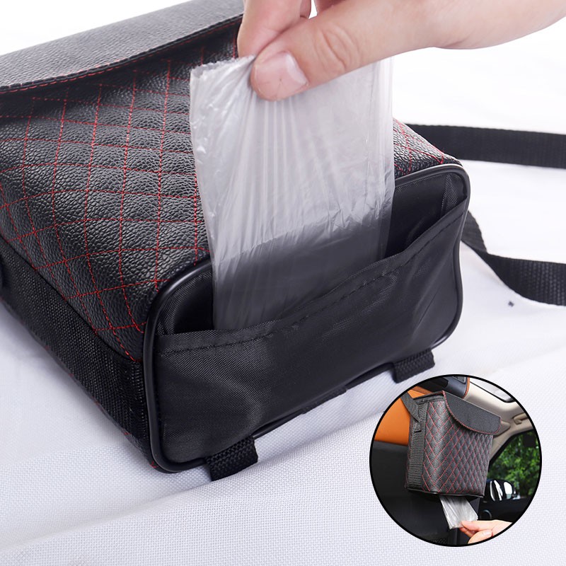 Thùng rác mini ô tô-Túi dựng rác làm bằng da cao cấp trong xe hơi