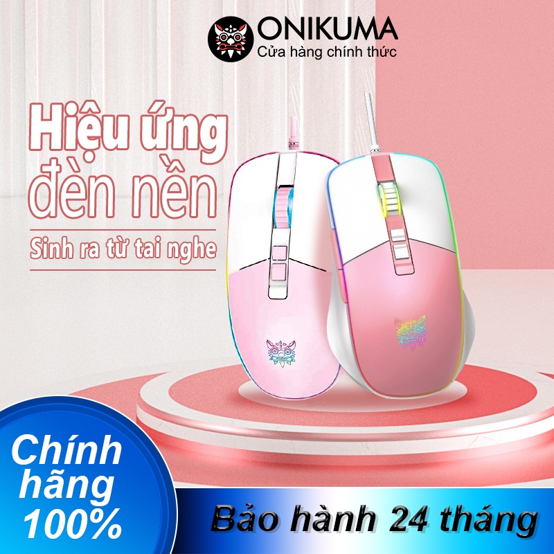 Chuột chơi game có dây ONIKUMA CW916 màu hồng trắng với đèn RGB