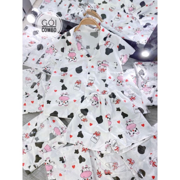 Bộ Pizama Ngắn Tay - Bộ Ngủ Bò Sữa Ulzzang Cute Hot Trend 2021