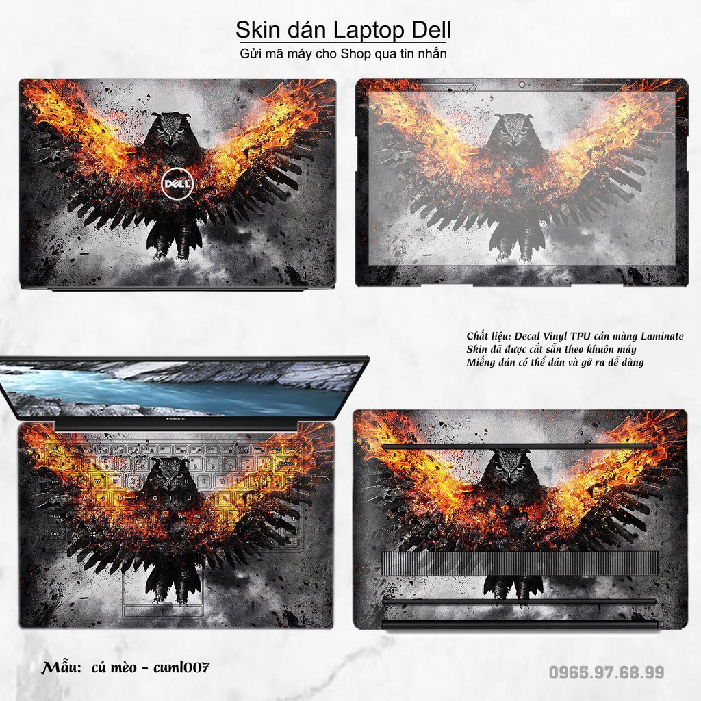 Skin dán Laptop Dell in hình Cú mèo (inbox mã máy cho Shop)