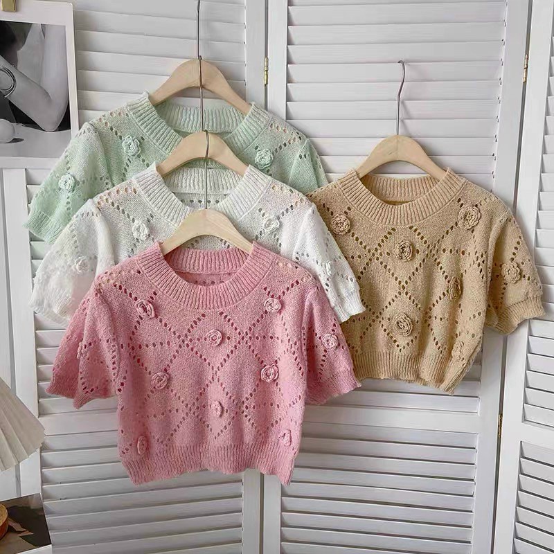 Áo len dệt hoa nổi sang sịn,dáng lửng thiết kế bo gấu tay bo eo mặc lên phom rất đẹp-Minxy shop