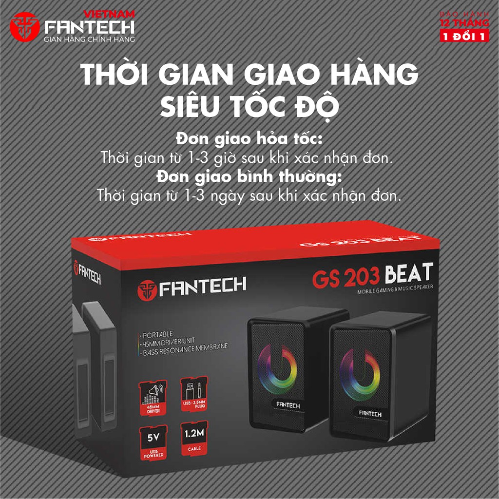 Loa Vi Tính Gaming Có LED FANTECH GS203 BEAT Siêu Gọn Nhẹ Dùng Cho Máy Tính, Laptop, Điện Thoại - Chính Hãng