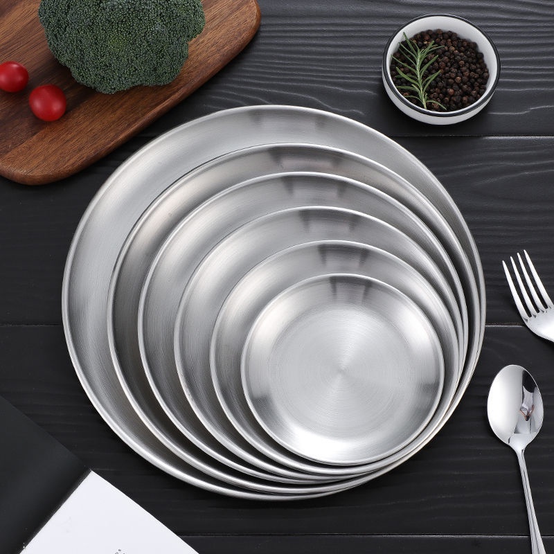 Đĩa tròn bằng thép không gỉ phong cách Hàn Quốc