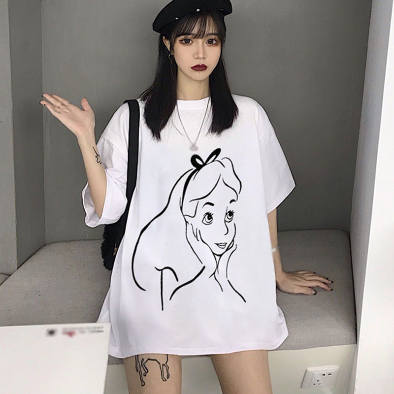 Áo Croptop Tay Ngắn Cổ Tròn Hoạ Tiết Hoạt Hình Phong Cách Hàn Quốc