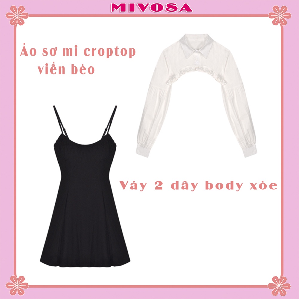 Set váy 2 dây body xòe mix áo sơ mi nữ bánh bèo croptop dài tay nữ đồ bộ nữ tiểu thư xinh xắn MIVOSA VA001 | WebRaoVat - webraovat.net.vn