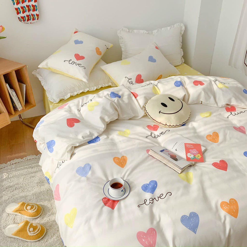 Bộ Chăn Ga Gối Cotton Poly Tim Love