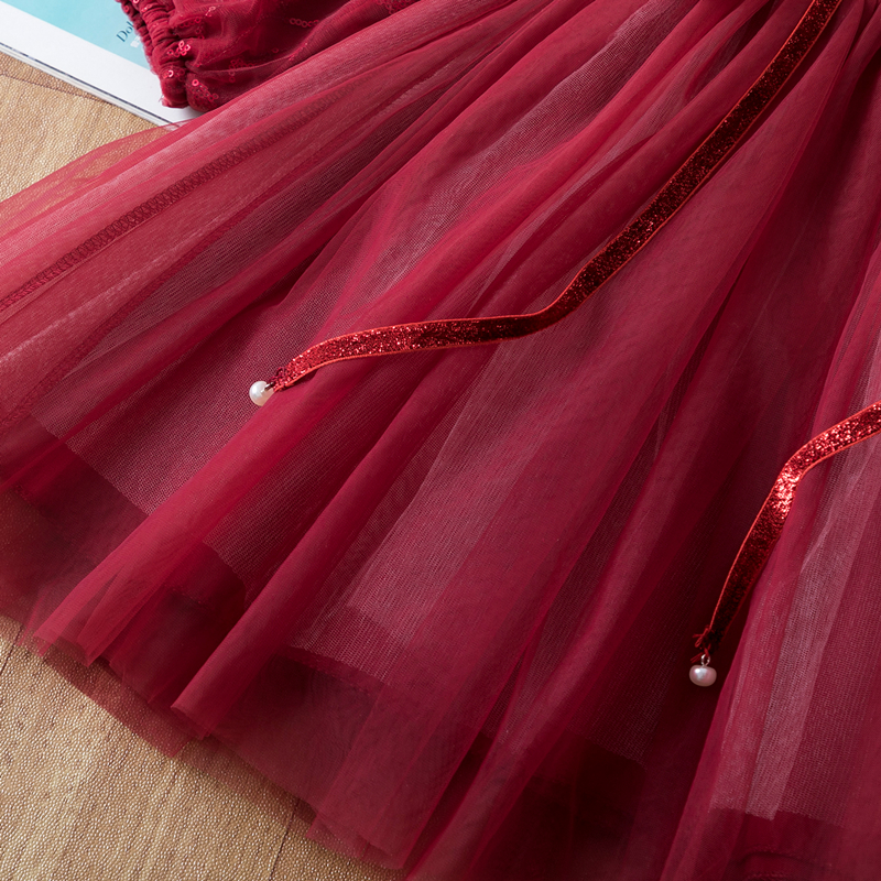 Đầm công chúa voan ruy băng tay dài dự tiệc sinh nhật cho bé gái 3-8 tuổi