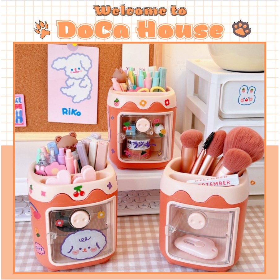 Ống cắm bút DOCA kèm tủ đựng đồ 2in1 tiện lợi xinh xắn dễ thương