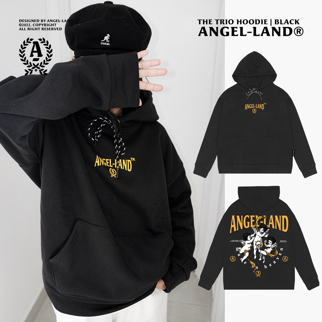 Áo Khoác Hoodie Angel-Land The Trio Black Hoodie Nỉ Bông - T3B
