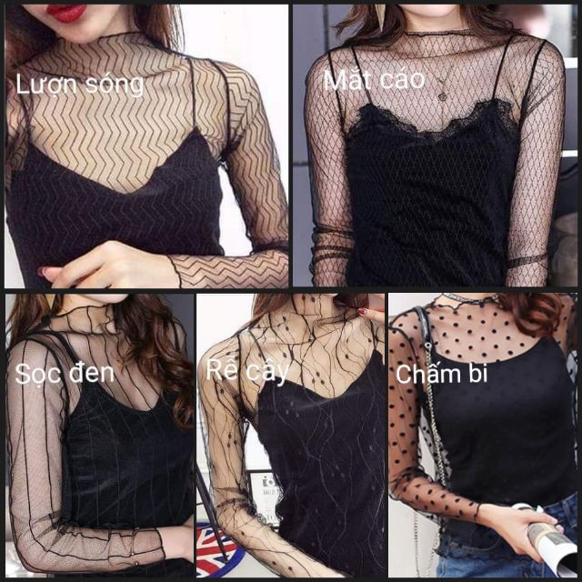 Áo lưới ren Sexy - ĐEN + TRẮNG ( hàng QCCC loại dệt)