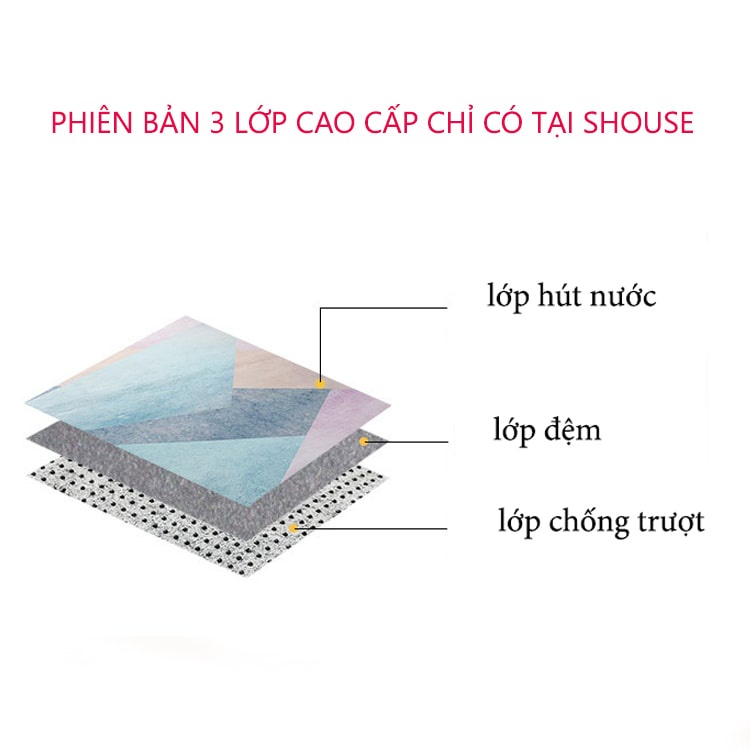 Thảm Lau Chân Chùi Chân KRS01 Shouse 3D nhà tắm nhà bếp chống trượt cao cấp khách sạn siêu thấm hút nước đế cao su