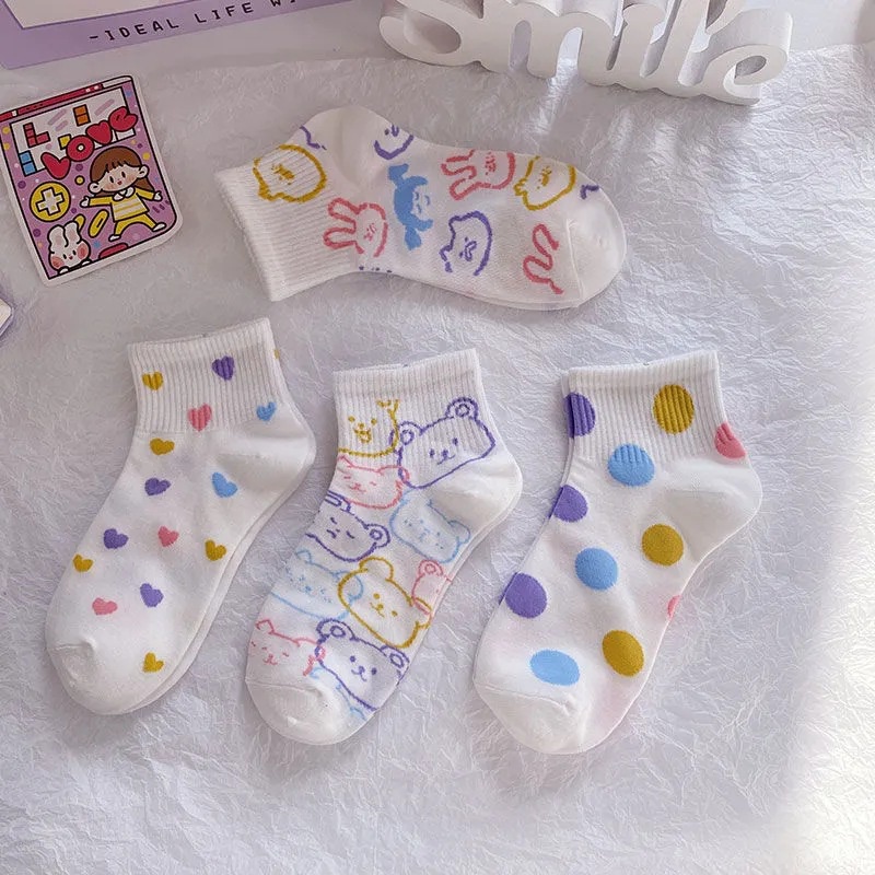 Tất vớ nữ cổ thấp cotton mỏng thoáng hoạ tiết Thỏ Gấu nhiều màu dễ thương
