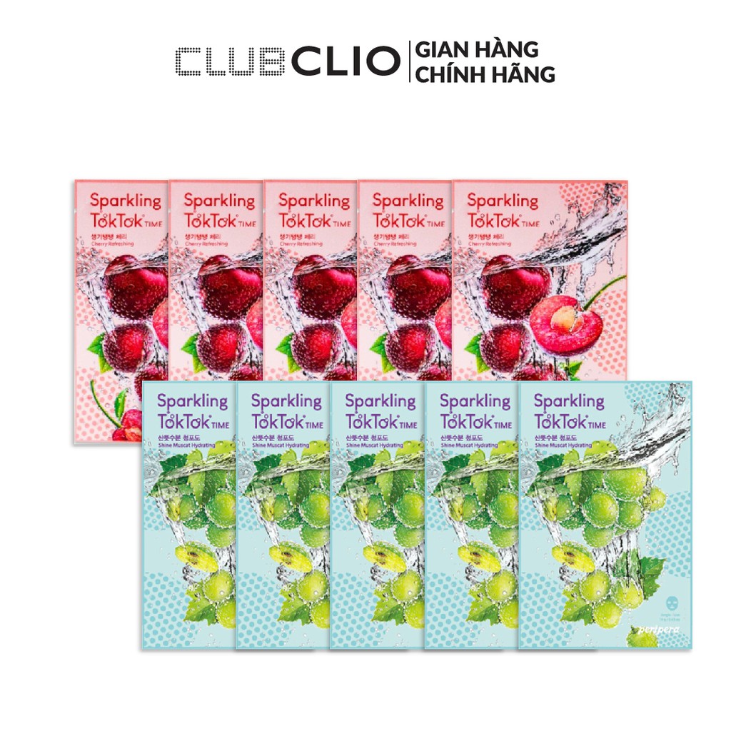 Combo 10 Mặt Nạ Giấy Peripera Sparkling Toktok Time Mask Sheet (Cherry+ Shine Muscat) 18mlx10