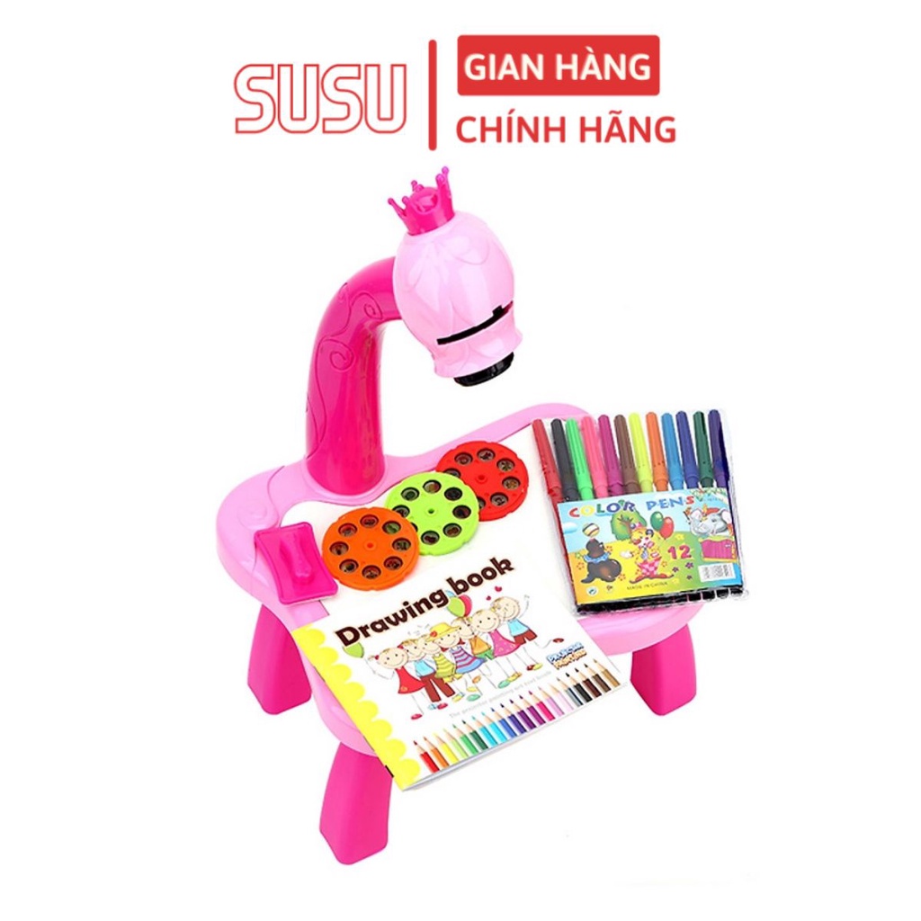 Bộ bàn vẽ chiếu bóng thông minh cho bé tập vẽ, tô màu nhựa ABS an toàn hồng/xanh