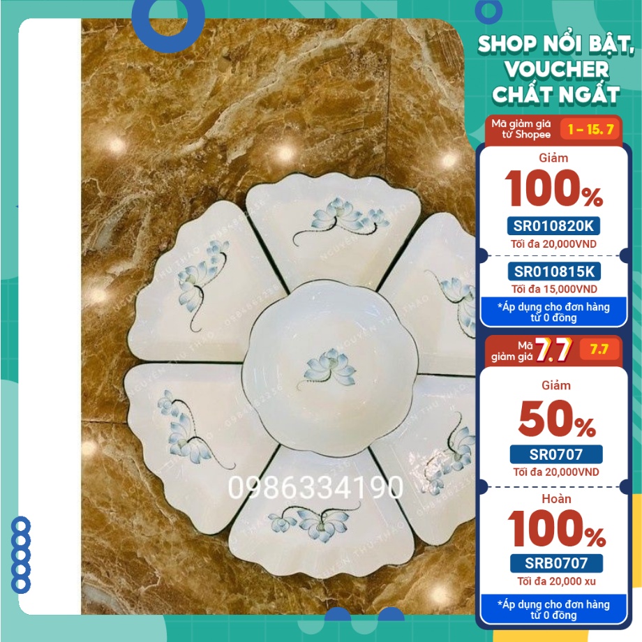 Bộ bát đĩa sen xanh hoa mặt trời đk 48cm, hàng chuẩn bát tràng, bảo hành vận chuyển.