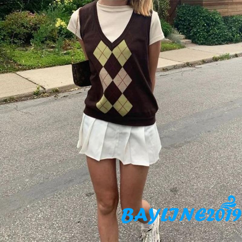 Áo len không tay in hình viên kim cương thời trang cho nữ