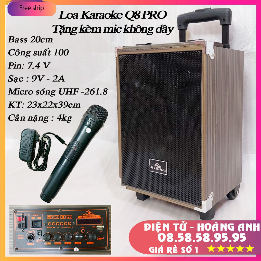 [Tặng Micro Không Dây] Loa Kéo Karaoke Bluetooth Kiomic Q8 Pro Hát Siêu Hay Mẫu Mới 2020