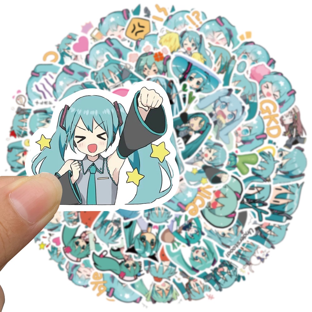 Set 65 Miếng Dán Trang Trí Điện Thoại/Va Li/Notebook Hình Chibi Hatsune Miku Đáng Yêu