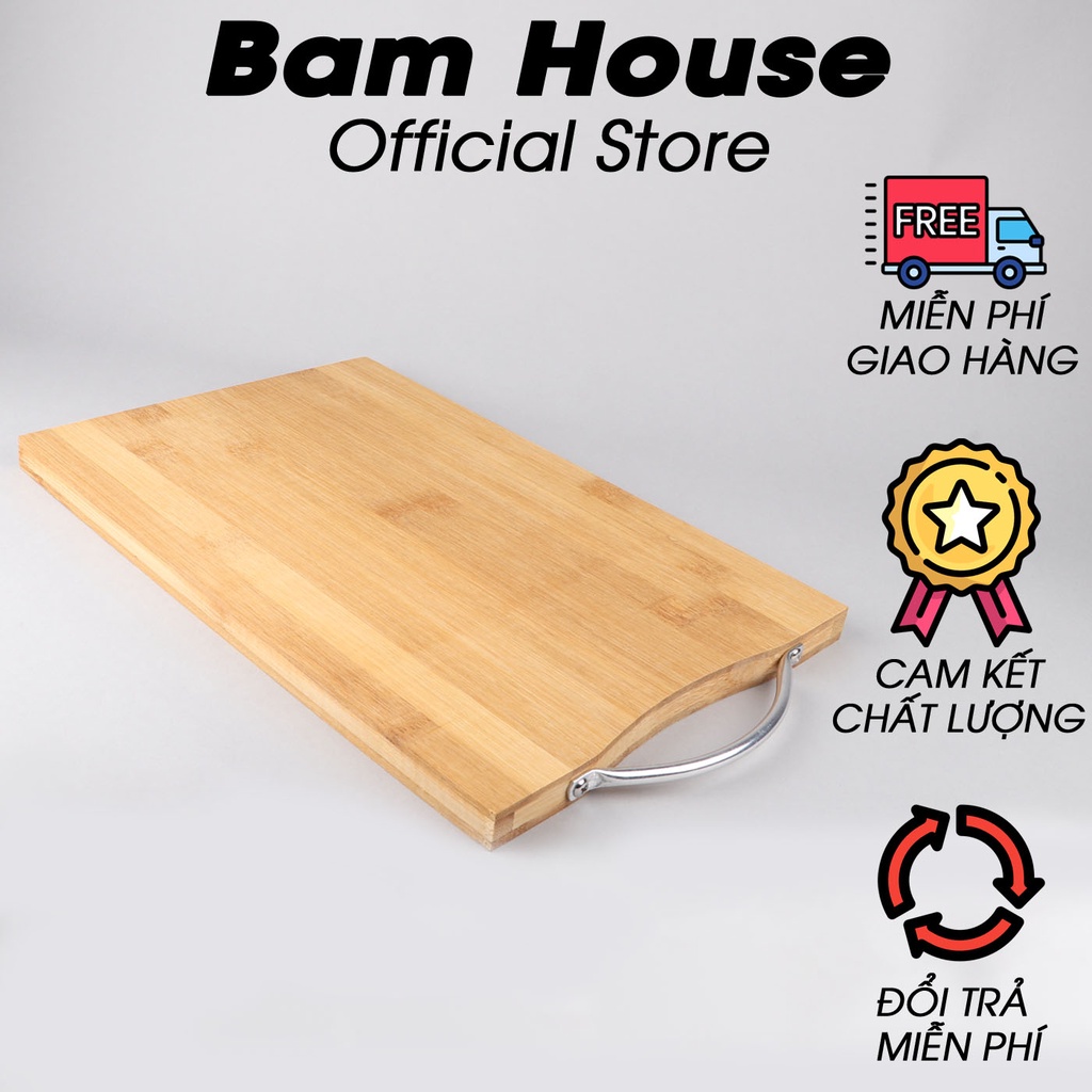 Thớt gỗ tre Bam House loại dày kích thước lớn 20x30cm có tay cầm inox cao cấp TGT01 - Gia dụng bếp
