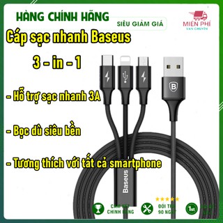 Cáp sạc baseus rapid series 3-in-1 cable iphone + micro + type c 3a dài 1m2 fast charging cable