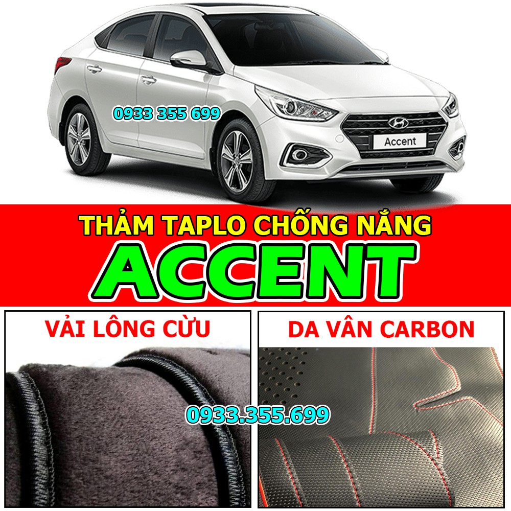 Thảm Taplo HYUNDAI ACCENT bằng Nhung lông Cừu hoặc Da vân Carbon, Da vân Gỗ