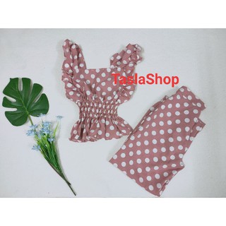 BỘ LỤA HÀN TAY BÈO CHẤM BI CÓ TÚI ĐỒ BỘ NỮ