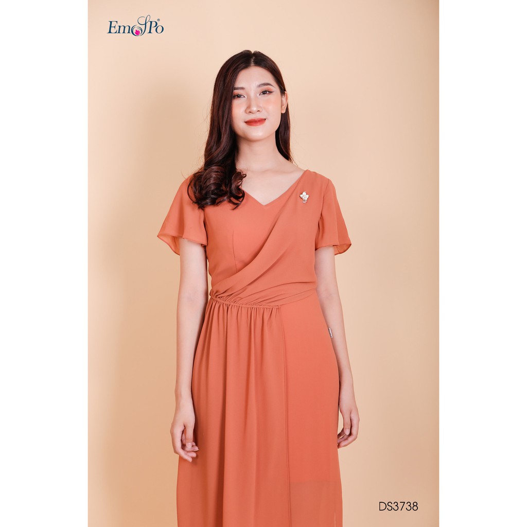 Đầm ôm cổ tim, tà bong rúm ly Emspo DS3738 (Xanh, Nâu)