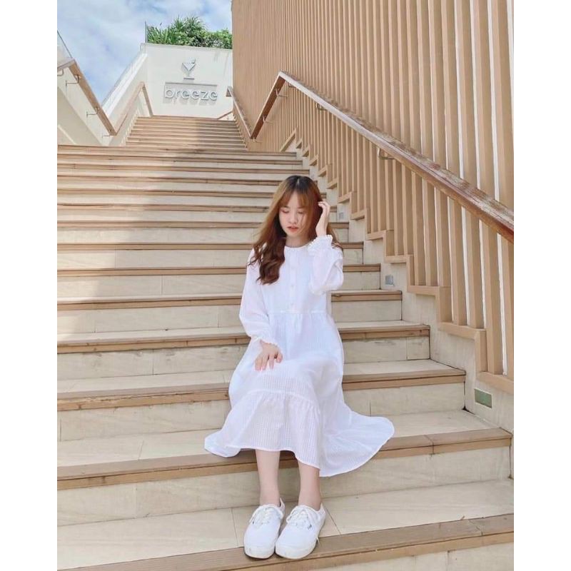 Váy bánh bèo trắng 💖Freeship💖 Đầm bánh bèo trắng dáng suông phong cách tiểu thư siêu đáng yêu - Maze House | BigBuy360 - bigbuy360.vn