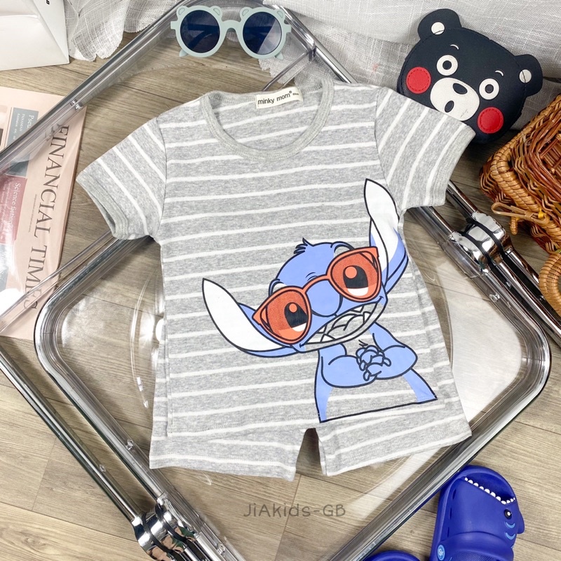 TNin92 Bộ Ngắn Tay Cotton Hàn Sọc In Hoạt Hình Cho Trẻ Từ 8kg đến 19kg