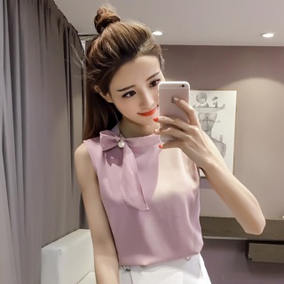 Sơmi cổ nơ sát nách dễ thương