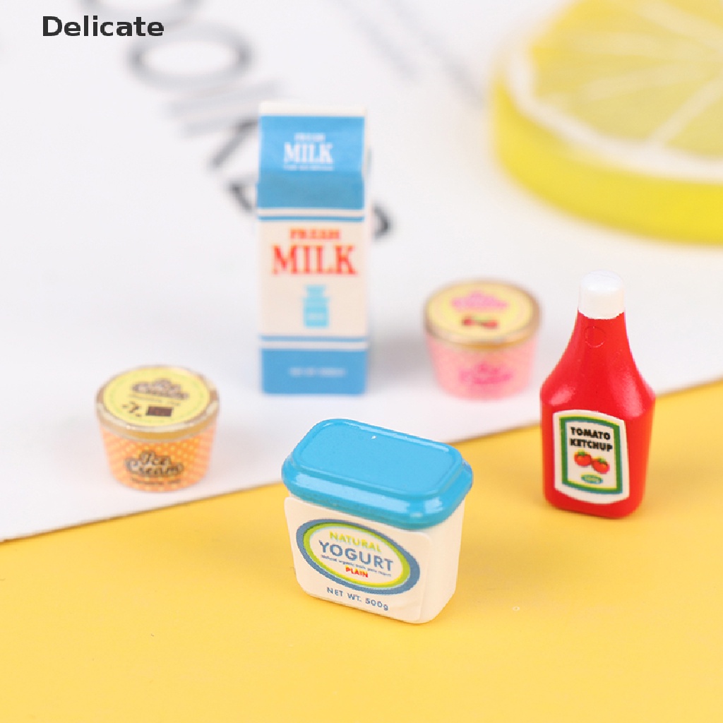Set 5 mô hình chai sốt/ sữa chua/ sữa/ kem trang trí nhà búp bê