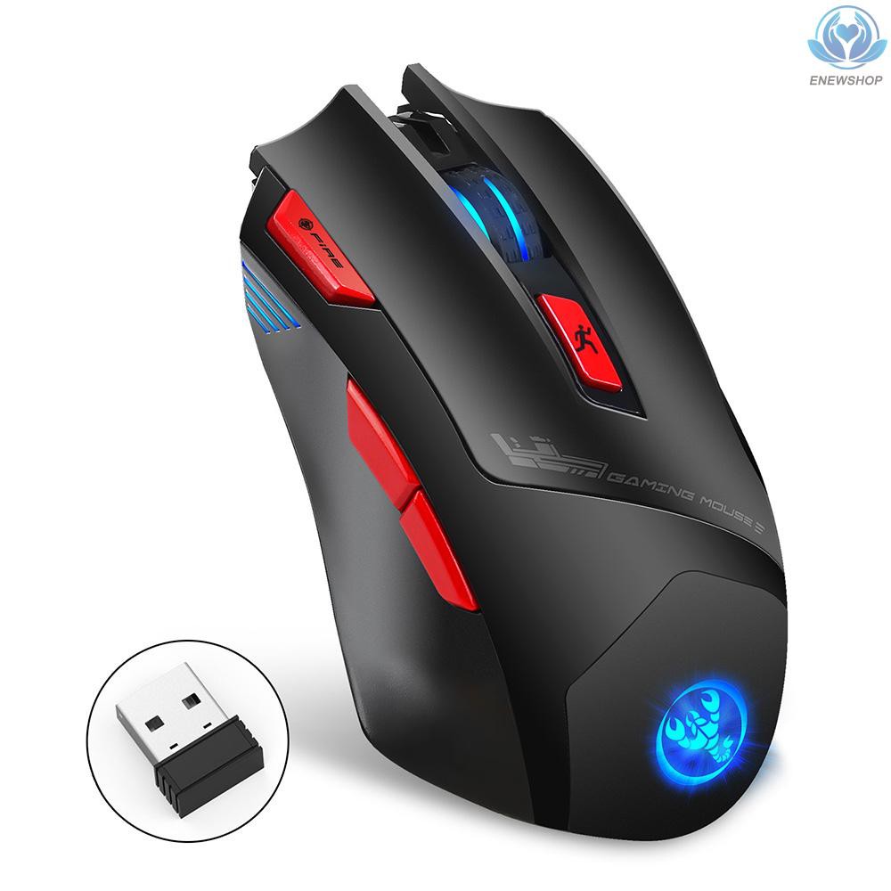 【enew】HXSJ T88 Wireless Gaming Mouse Rechargeable 7 Key Ergonomic Design Macro Programming Adjustable 4800DPI Optical Computer Mouse 2.4Hz Mice for PC Laptop