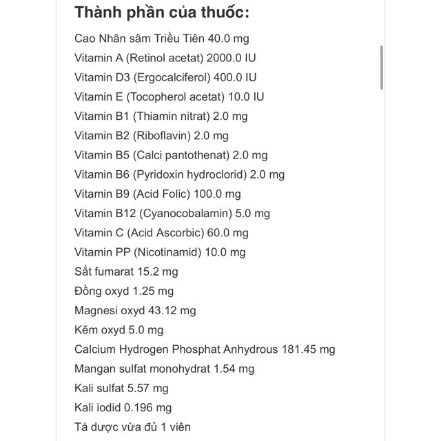 Homibipha Ginseng Bổ sung vitamin và khoáng chất, giúp bồi bổ sức khỏe và ăn ngon miệng hộp 60V