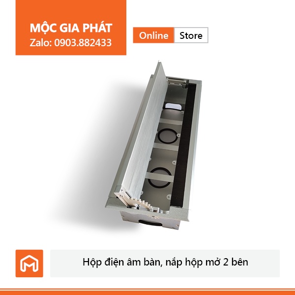 Hộp điện nhôm đóng mở 2 chiều dùng cho bàn họp, bàn làm việc cao cấp